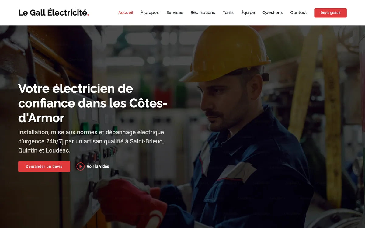 Aperçu du site Électricien Pro